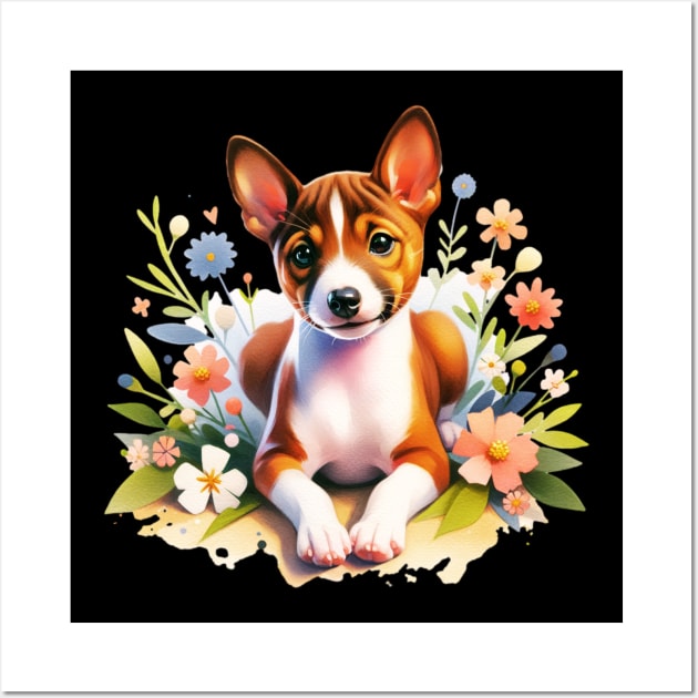 Basenji Floral Wall Art by The Jumping Cart